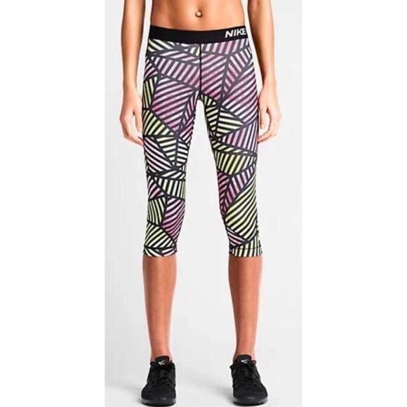 NIKE PRO Colorful Sz Medium Stretchy Athletic Workout Capris Cropped Leggings - Picture 1 of 5